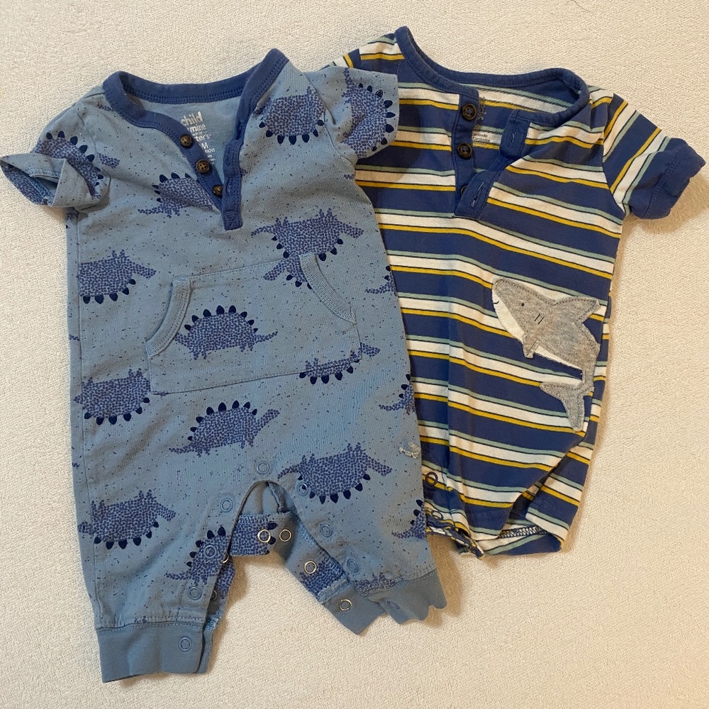 Carter’s Baby Boy Short Sleeve Footless Jumpsuits, Dinosaurs & Stripes